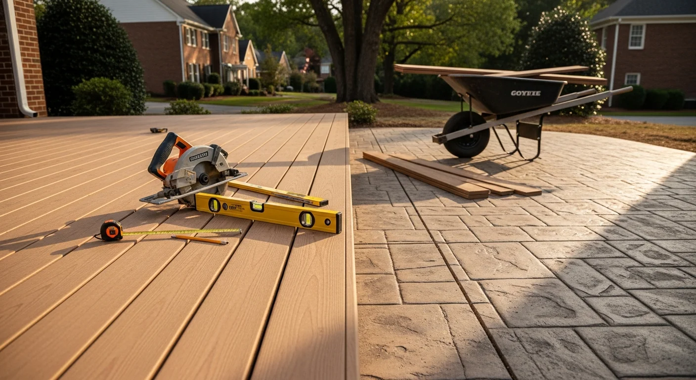 Custom wooden deck attached to a residential home