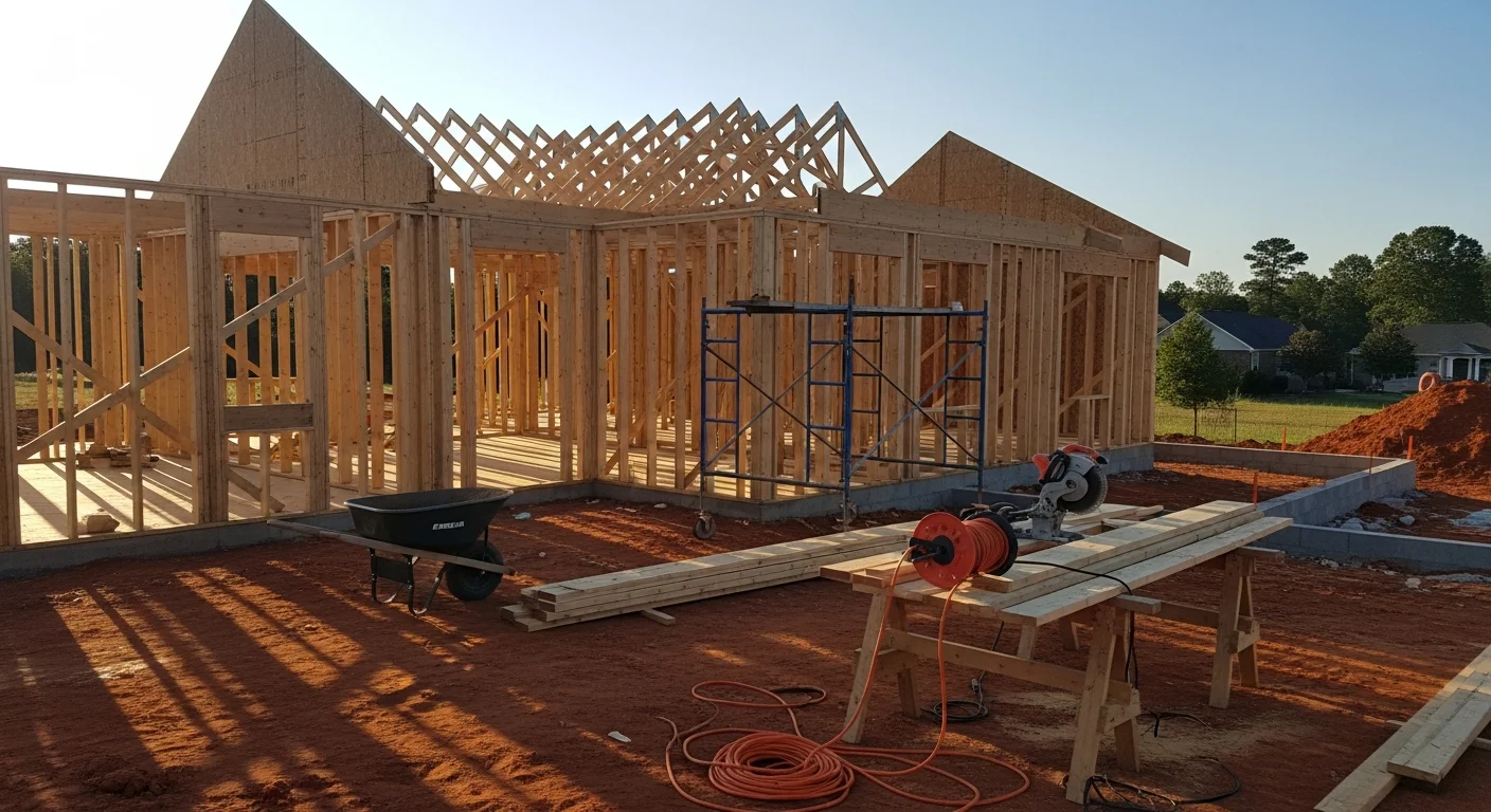 Construction crew framing a residential home structure