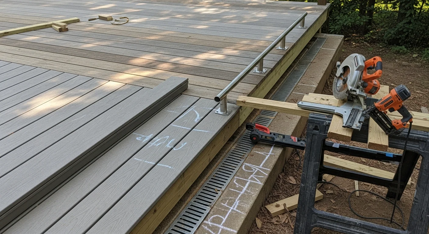 A refreshed backyard deck on a Marietta, Georgia home featuring updated decking boards, new railings, and a multi-level layout surrounded by mature trees. Wright The Builder, LLC completed the deck upgrade to improve safety, drainage, and outdoor living space for the homeowner.